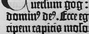 Detalle de la Biblia de 42 líneas de Gutenberg (domin[us] de[us])